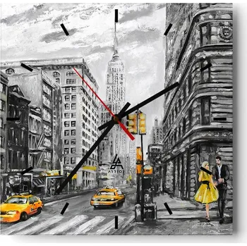 Hodiny Nástěnné hodiny do kuchyně 30x30 Město Stylové hodiny na skle Loft Tiché