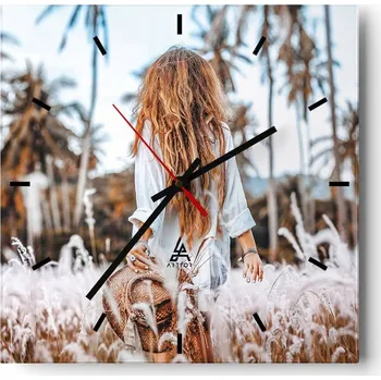 Hodiny Nástěnné hodiny do kuchyně 30x30 Žena Stylové hodiny na skle Loft Tiché