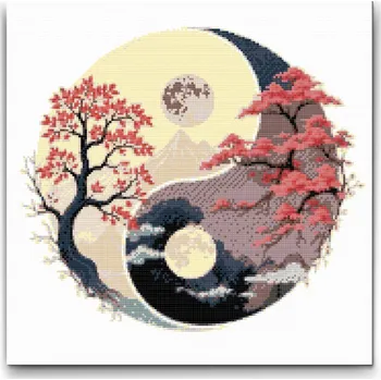 Diamantové malování Diamantové malování - Jin Jang Den a noc Velikost: 50x50cm, Rámování: Pouze srolované plátno, Diamanty: Kulaté