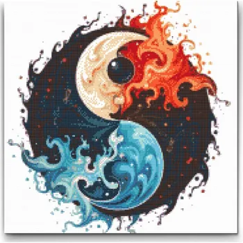 Diamantové malování Diamantové malování - Jin Jang Voda a Oheň Velikost: 50x50cm, Rámování: Pouze srolované plátno, Diamanty: Čtvercové