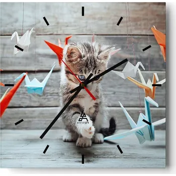 Hodiny Nástěnné hodiny do kuchyně 30x30 Zvířata Stylové hodiny na skle Loft Tiché