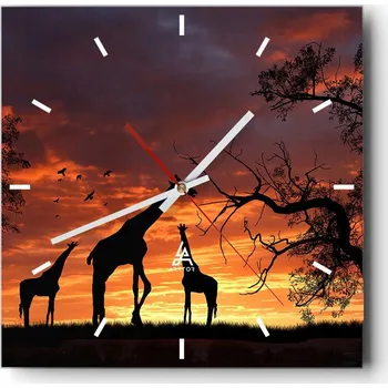 Hodiny Nástěnné hodiny do kuchyně 30x30 Zvířata Stylové hodiny na skle Loft Tiché