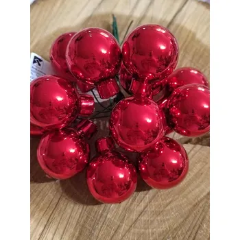 Vánoční dekorace Skleněné ozdoby / baňky na drátku 12 ks barva červená