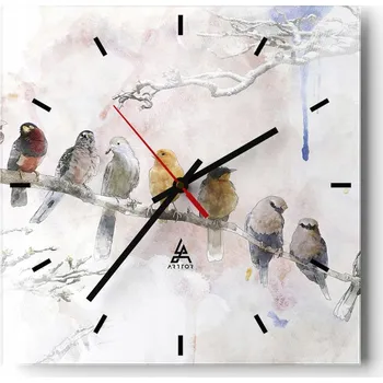Hodiny Nástěnné hodiny do kuchyně 30x30 Ptáci Stylové hodiny na skle Loft Tiché