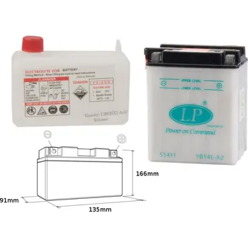 Motobaterie LANDPORT BATERIE YB14L-A2 (MD LB14L-A2) 12V 14AH 135X91X167 SERVIS - ELEKTROLYT ZVLÁŠŤ (4) UE2019/1148