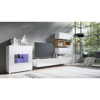 Obývací stěna GIB Obývací stěna Calabrini 28 LED osvětlení: Bez LED osvětlení, HORNÍ SKŘÍŇKY: Černá, DOLNÍ SKŘÍŇKY: Bílá