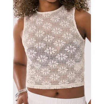 Dámské tričko Sinsay - Pletený top s květinovým vzorem - béžová - 651EU-02X - 651EU-02X-S