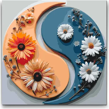 Malování podle čísel - Jin Jang Květiny Velikost: 50x50cm, Rámování: Pouze srolované plátno