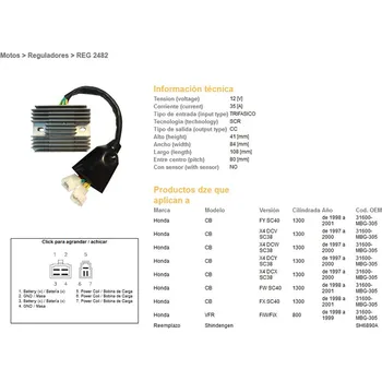 Elektroinstalace pro motocykl DZE REGULÁTOR NAPĚTÍ HONDA CB 1300 '97-'01; VFR 800 '98-'99 (SC38, SC40), VFR800 98-99 (31600-MBG-305) (SH6890A)