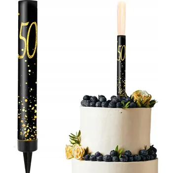 Dortová svíčka DORTOVÁ FONTÁNA , černo-zlatá konfetová na dort 12 cm