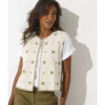 Dámská vesta Mušelínová vesta s výšivkou režná/khaki 44