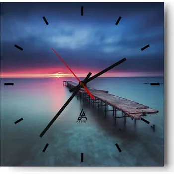 Hodiny Nástěnné hodiny do kuchyně 30x30 Krajina Stylové hodiny na skle Loft Tiché