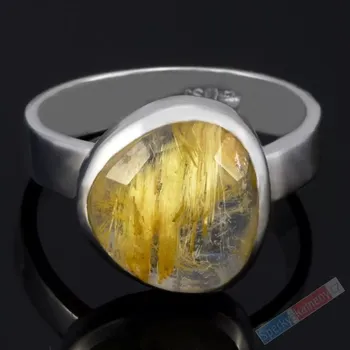 Prsten Stříbrný prsten (Ag 925/1000) s broušeným sagenitem QAA, vel. kamene cca 15 x 14 mm, RARITA (KRS6053R)