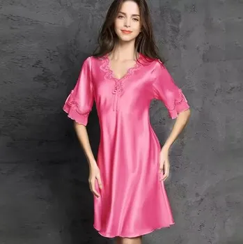 Dámská noční košile Dámská saténová noční košilka M-XXXL Barva: rose red, Velikost: M