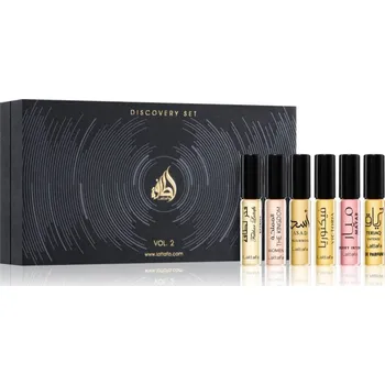 Unisex parfém Lattafa Discovery Set Lattafa Fakhar Lattafa Extrait parfémovaná voda 4 ml + Lattafa The Kingdom for her parfémovaná voda 4 ml + Lattafa Asad Bourbon parfémovaná voda 4 ml + Lattafa Victoria parfémovaná voda 4 ml + Lattafa Mayar Cherry Intense parfémovaná