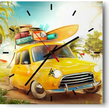 Hodiny Nástěnné hodiny do kuchyně 30x30 Krajina Stylové hodiny na skle Loft Tiché