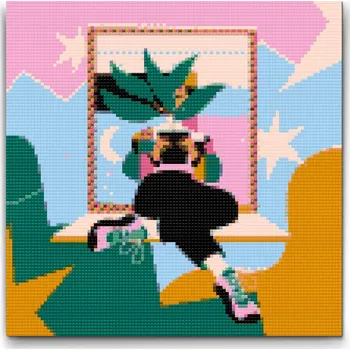 Diamantové malování Diamantové malování - Ilustrace - Slečna u okna Velikost: 50x50cm, Rámování: Pouze srolované plátno, Diamanty: Kulaté