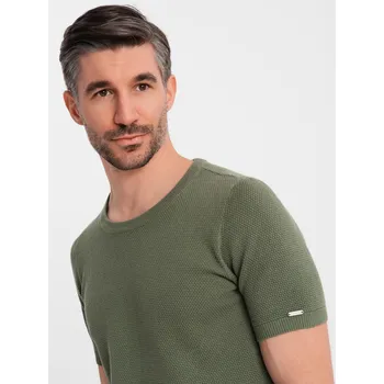 Pánská pletená košile s jemnou texturou - olivová V5 OM-TSCT-0244 - XXL