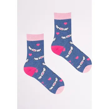Dámské ponožky cenová akce Ponožky dámské vzorované srdíčka SK60 35-38 Modrá