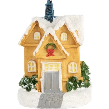 Svícen Žlutý vánoční dekorační domeček s LED světýlky Hoefkens – 6x5x9 cm