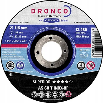 Řezný kotouč INOX ŘEZACÍ KOTOUČ 115 mm X 1X 22,2 mm DRONCO GERMANY