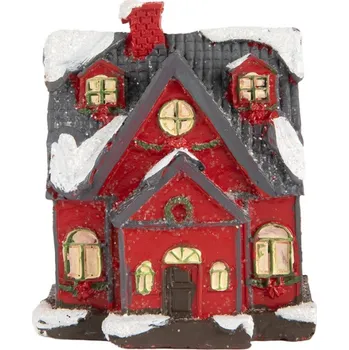 Svícen Červený vánoční dekorační domeček s LED světýlky Hoefkens – 6x5x7 cm