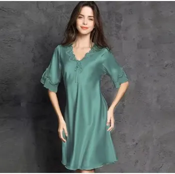 Dámská noční košile Dámská saténová noční košilka M-XXXL Barva: army green, Velikost: L