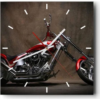 Hodiny Nástěnné hodiny do kuchyně 30x30 Motorka Stylové hodiny na skle Loft Tiché