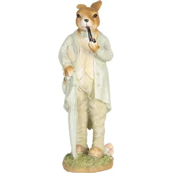 Velikonoční dekorační figurka děda zajíc s dýmkou v zeleném kabátku – 33 cm