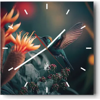 Hodiny Nástěnné hodiny do kuchyně 30x30 Pták Stylové hodiny na skle Loft Tiché