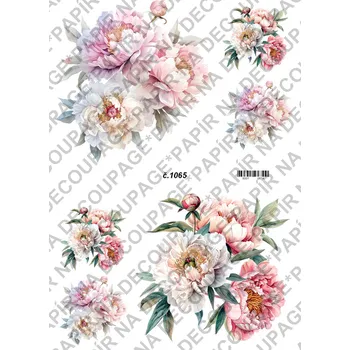 Umělecký papír Rýžový a soft papír na decoupage - Pivoňky - KB01065 Materiál: Soft, Rozměr: A4