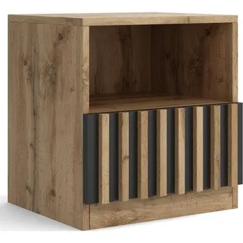 Noční stolek Noční stolek KR-7, Kris dub wotan / černá s lamelami, 45 x 48 cm