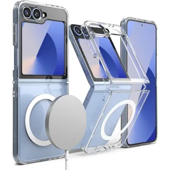 Sada bezdrátová nabíječka Magsafe 15W + MagSafe průhledný kryt z tvrdého silikon pro Galaxy Z Flip 6