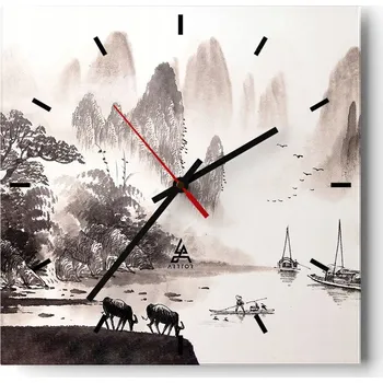 Hodiny Nástěnné hodiny do kuchyně 30x30 Krajina Stylové hodiny na skle Loft Tiché