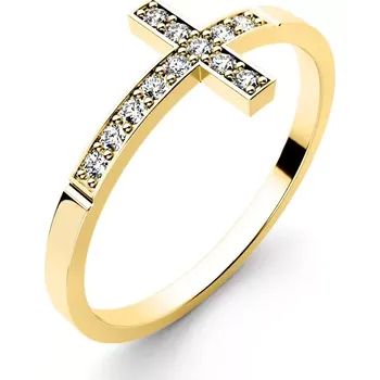 Prsten Dámský prsten žluté zlato 585/1000 přírodní diamant G/SI kříž 140032-ZL-DIA velikost 48