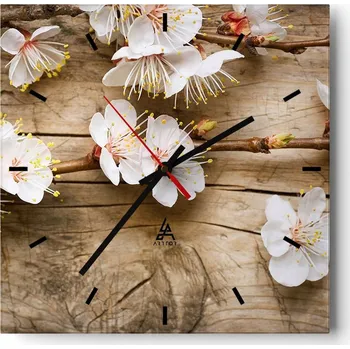 Hodiny Nástěnné hodiny do kuchyně 30x30 Květiny Stylové hodiny na skle Loft Tiché