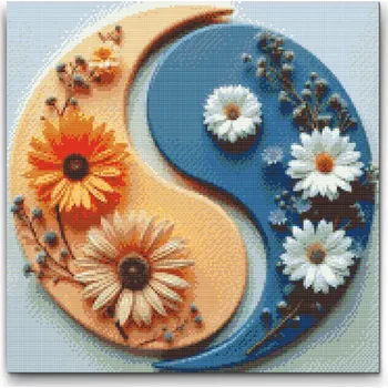 Diamantové malování Diamantové malování - Jin Jang Květiny Velikost: 50x50cm, Rámování: Pouze srolované plátno, Diamanty: Čtvercové