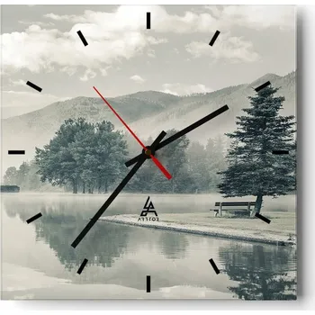 Hodiny Nástěnné hodiny do kuchyně 30x30 Krajina Stylové hodiny na skle Loft Tiché