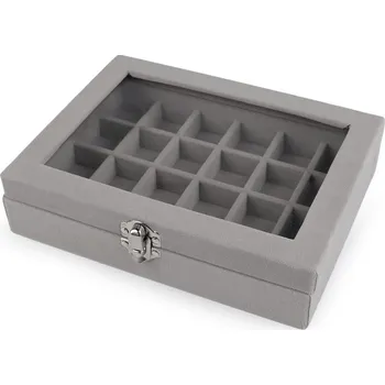 Šperkovnice Šperkovnice se skleněným průhledem sametová 15x20x5 cm - 1 šedá