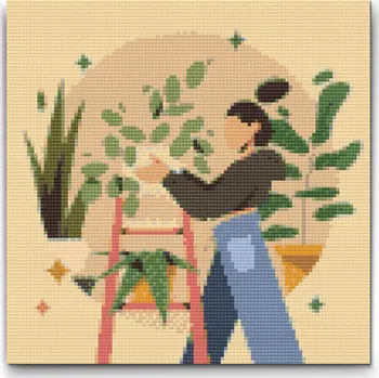 Diamantové malování Diamantové malování - Ilustrace - Pokojové květiny 1 Velikost: 30x30cm, Rámování: Pouze srolované plátno, Diamanty: Kulaté