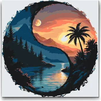 Malování podle čísel - Jin Jang Slunce a měsíc 2 Velikost: 50x50cm, Rámování: Pouze srolované plátno