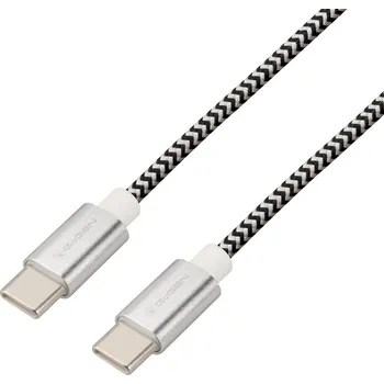 Kabel GoGEN USB-C / USB-C, 2m, opletený - stříbrný