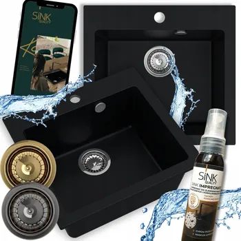 Granitový dřez DŘEZ DŘEZ ČERNÝ JEDNOKOMOROVÝ FERRUM 1K50 + MANUÁLNÍ SIFON