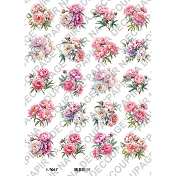 Umělecký papír Rýžový a soft papír na decoupage - Pivoňky - KB01067 Materiál: Soft, Rozměr: A4