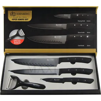 Kuchyňský nůž MODERNÍ SADA 4 ks. KUCHYŇSKÉ NOŽE ČERNÉ + ŠKRABKA EDENBERG 9814