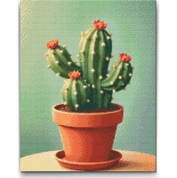 Diamantové malování Diamantové malování - Kaktus v květináči Velikost: 30x40cm, Rámování: Pouze srolované plátno, Diamanty: Čtvercové