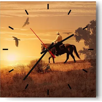 Hodiny Nástěnné hodiny do kuchyně 30x30 Kůň Stylové hodiny na skle Loft Tiché