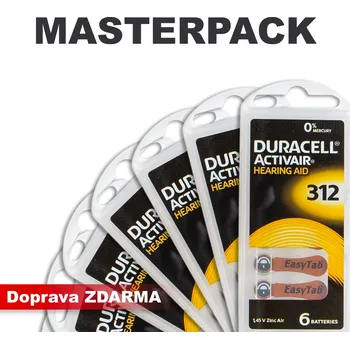 Článková baterie Duracell DA312-MASTERPACK 20xBL6, cena BL6. Baterie do naslouchadel