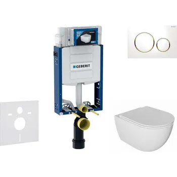 WC sada Geberit Kombifix - Set předstěnové instalace, klozetu Oudee a sedátka softclose, tlačítko Sigma20, bílá/pozlacená SANI15CA3122