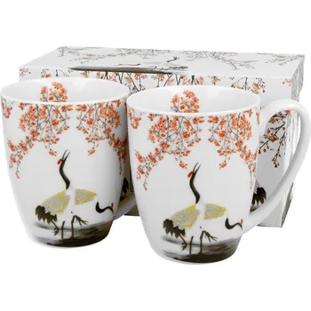 DUO Gifts DG - Porcelánové hrníčky SAKURA A JEŘÁBY v dárkové krabičce - 2* 380 ml